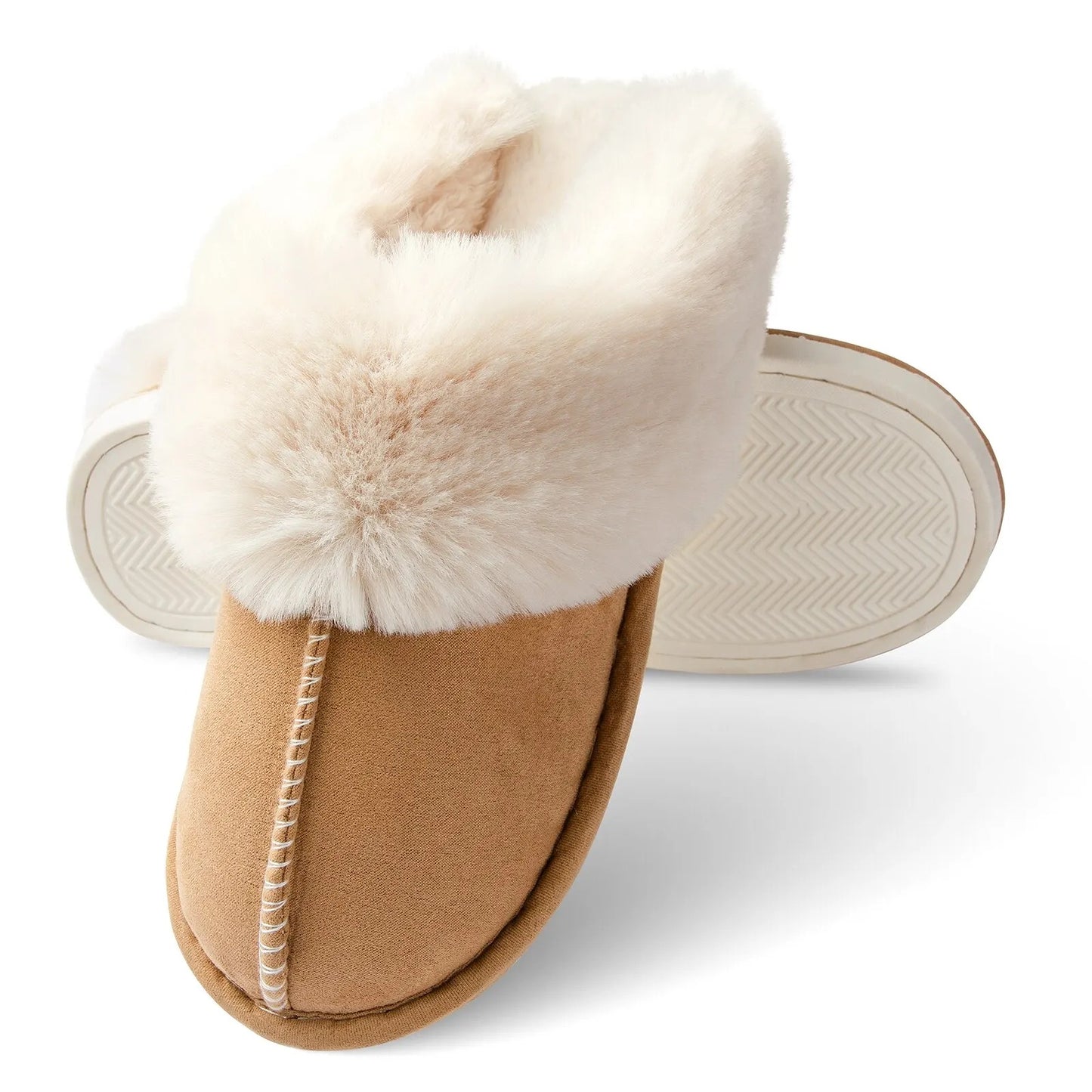 VINCI-V Women's Cozy Faux Fur Slippers with Memory Foam Comfort & Non-Slip Design