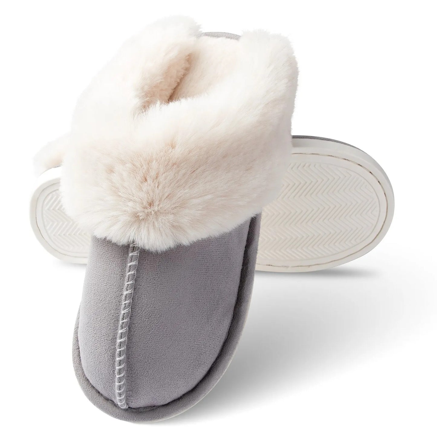 VINCI-V Women's Cozy Faux Fur Slippers with Memory Foam Comfort & Non-Slip Design