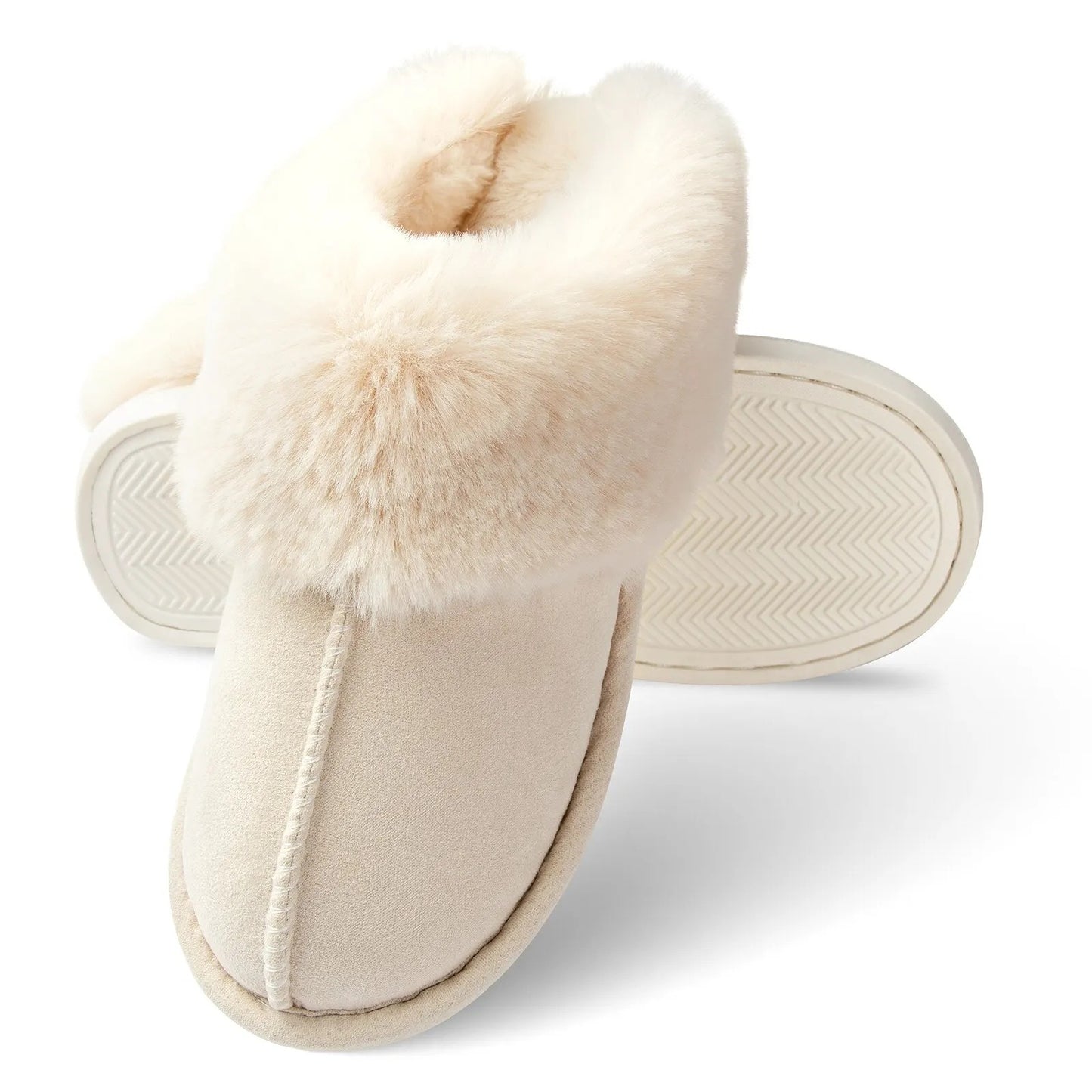 VINCI-V Women's Cozy Faux Fur Slippers with Memory Foam Comfort & Non-Slip Design