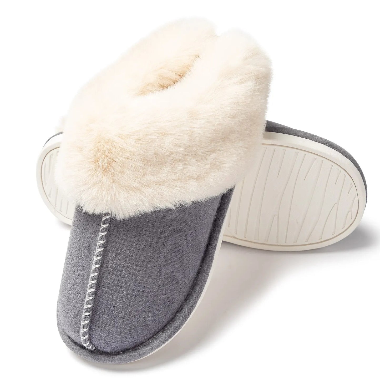 VINCI-V Women's Cozy Faux Fur Slippers with Memory Foam Comfort & Non-Slip Design